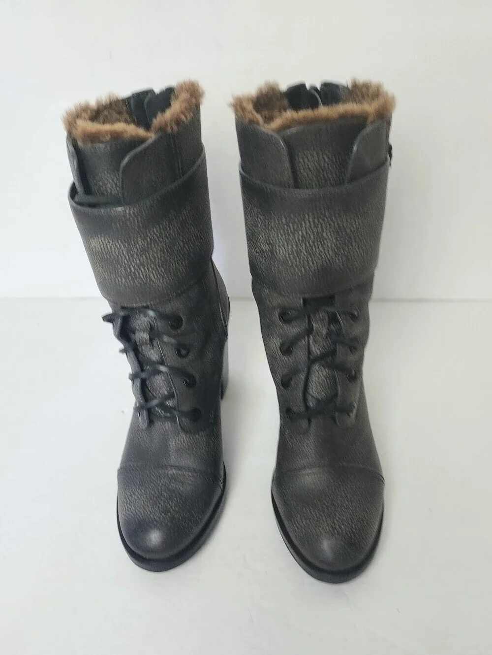 Tory Burch Boots Broome Combat Boot With Shearling Fur Lining Lace Up Booties 8